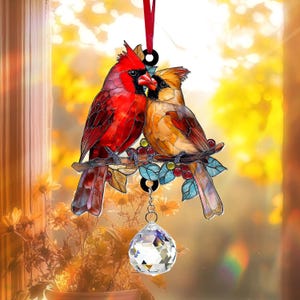 Cardinal Suncatcher Hanging Crystal, Christmas Gift, Acrylic Window Hanging, Red Bird Decor for Living Room, Gifts for Mom