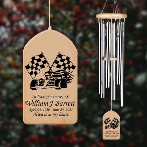 Custom Memorial Wind Chime, F1, Auto Racing, Sympathy Gift, Garden Hanger, In Loving Memory, F1 Racer Loss, Racer Missing