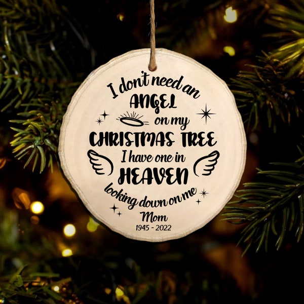 Custom Memorial Wood Slice Ornament, Christmas in Heaven Ornament, In Loving Memory, Loss of Loved One, Christmas Angel Tree Slice Ornament