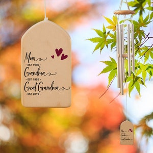 Mother Gift Personalized Wind Chime, Mom Grandma Established Year, Gift for Nana Mama, Mother's Day Gift, Birthday Keepsake gift for Mom