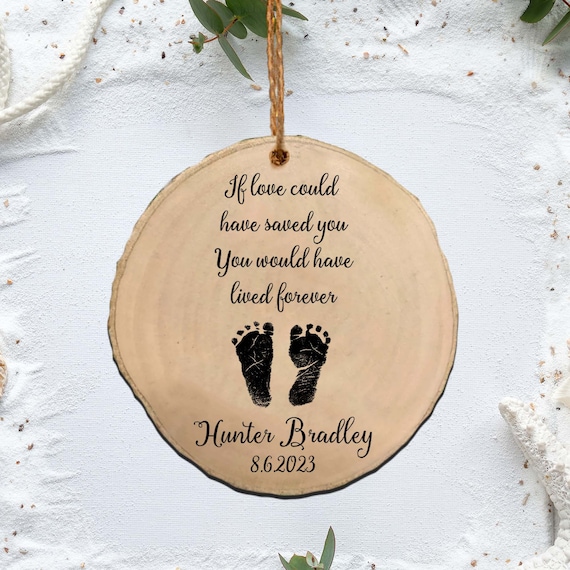 Dad Of An Angel Gift Baby Footprint Wood Slice Ornament, Baby Loss