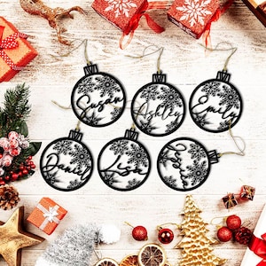 Custom Name Christmas Ornament Metal, Snowflake Ornament, Christmas Tree Decor, Personalized Family Gift, Christmas Bauble, Winter Gift