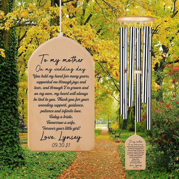 Custom Wedding Wind Chime for Mother of the Bride, Daughter to Mom on Wedding Day, Wedding Keepsake, Personalized Thank You Gift for Mom