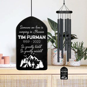 Someone We Love Is Camping in Heaven Black Wind Chime, Camping Memorial Gift, Loss of Camper Sympathy Gift, in Loving Memory Outdoor Decor