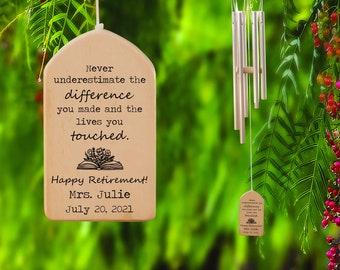 Teacher Retirement Wind Chime, Personalized Gift For Retired Teacher, End Of Year Thank you Teacher Gift, Remember The Difference You Made