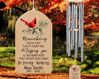 Personalized Cardinal Memorial Wind Chimes, Sympathy Gift