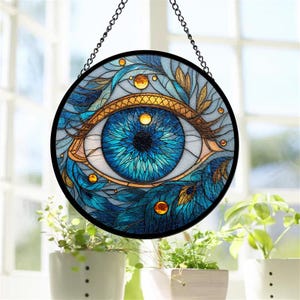 Evil Eye Stained Glass Suncatcher, Good Luck Gifts, Window Hanging, Indoor Decor, Lucky Gift, Large Evil Eye Decor, Amulet, Talisman