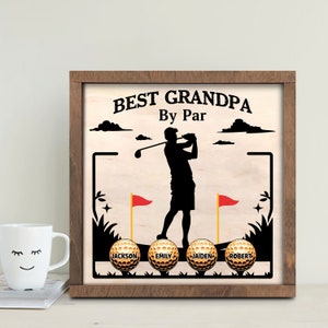 Вest Grandpa by Par Personalized Wood Plaque, Father&#39;s Day Gift, Custom Gift for Dad, Golfing Dad with Kids Names Wood Frame, Birthday Gift