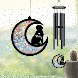 Bernese Mountain Dog on Moon Suncatcher Black Wind Chime, Dog Memorial Wind Chime, Dog Lover Gift, Pet Loss Sympathy Gift, Window Hanging