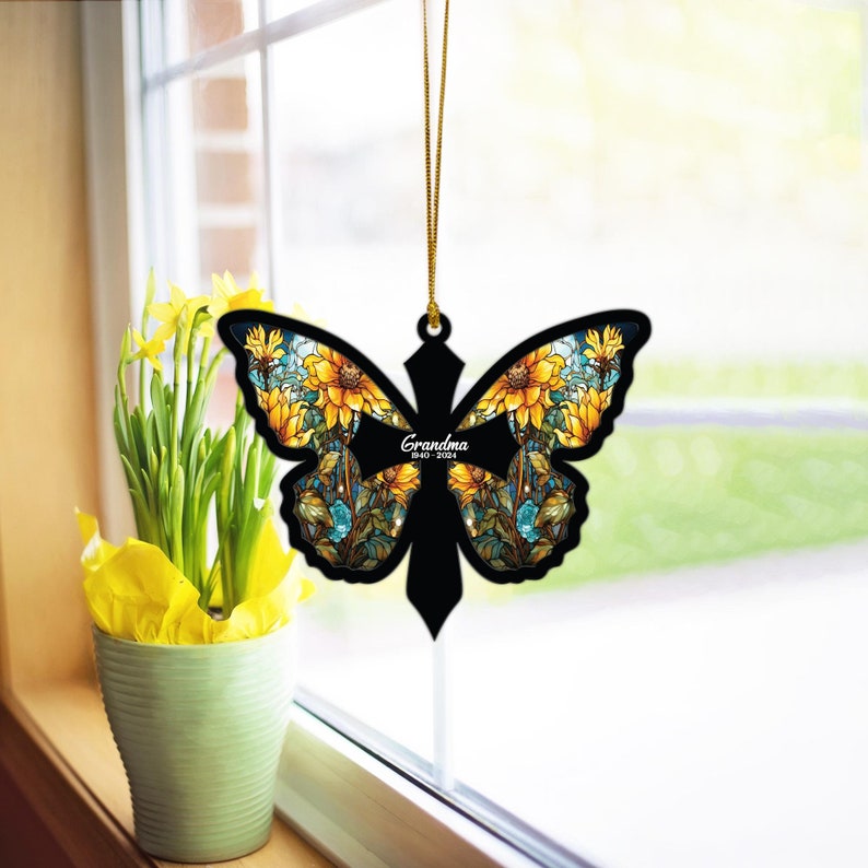 Cross Butterfly Ornament, Memorial Cross Suncatcher, Window Hanging, in …