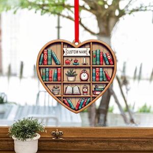 Heart Book Ornament Custom, Bookshelf Wood Ornament, Book Lover Gift, Bookworm Gift, Reading Lover Gift, Christmas Ornament Decoration