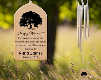 Personalized Retirement Wind Chime, Custom Wood and Aluminum Gift