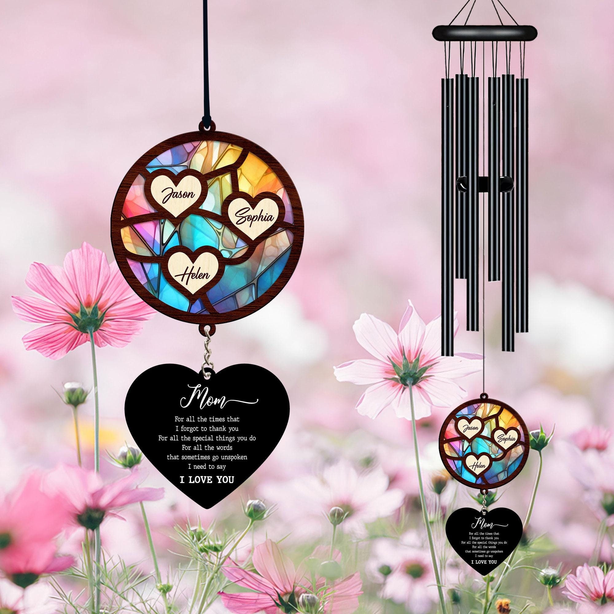 Personalized Mother Wind Chime, Mother's Day Gift, Black Wind Chime Gift Birthday for Mom Grandma, Custom Kids Names, I Love You Mom Gift