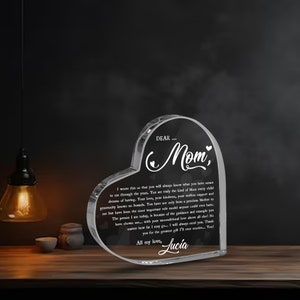 Personalized Thank You Mom Heart Acrylic Plaque, Mother's Day Gift from Daughter or Son, Mom Birthday Gift, Letter to Mom Gift image 4