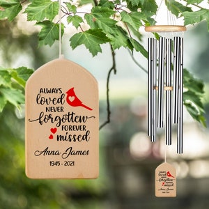 Cardinal Memorial Personalized Wind Chime, Remembrance Loss Gift, Never Forgotten Forever Missed Sympathy Loss of Mother Father, In Memory