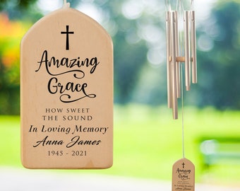 Amazing Grace Memorial Personalized Wind Chime, Remembrance Grief Loss Gift, In Loving Memory of, Bereavement Sympathy Loss of Mother Father