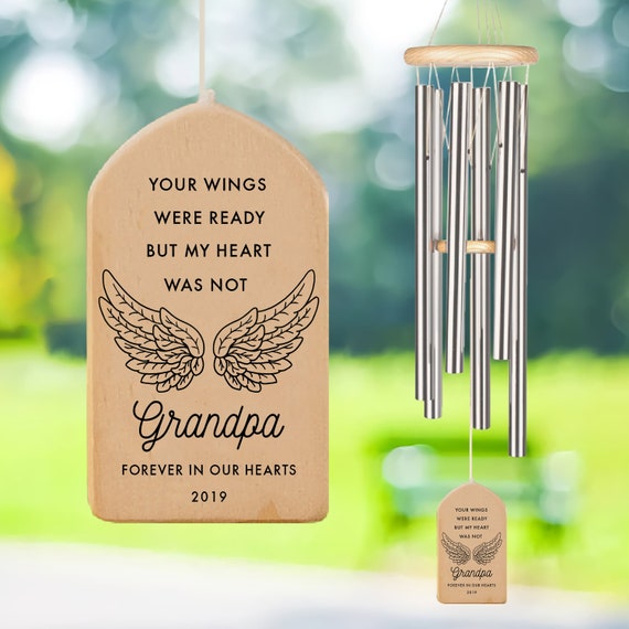 Grandpa Memorial Personalized Wind Chime, Grandfather Remembrance Grief Loss  Gift, Your Wings Were Ready, Sympathy Loss of Mother Father 