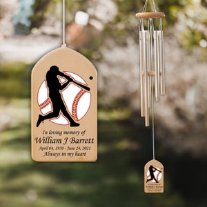 Custom Baseball Memorial Personalized Wind Chime, Loss of Baseball Player, Bereavement Gift, Sympathy Wind Chime, Garden Hanger