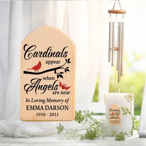 Cardinal Memorial Personalized Wind Chime, Remembrance Grief Loss Gift, Cardinal Appears when angels are near Sympathy Loss of Loved One