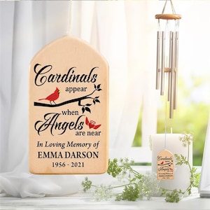 Cardinal Memorial Personalized Wind Chime, Remembrance Grief Loss Gift, Cardinal Appears when angels are near Sympathy Loss of Loved One