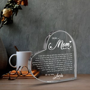 Personalized Thank You Mom Heart Acrylic Plaque, Mother's Day Gift from Daughter or Son, Mom Birthday Gift, Letter to Mom Gift image 5