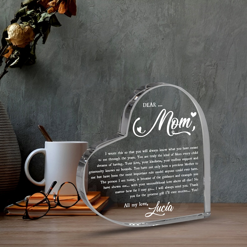 Personalized Thank You Mom Heart Acrylic Plaque, Mother's Day Gift from Daughter or Son, Mom Birthday Gift, Letter to Mom Gift image 5
