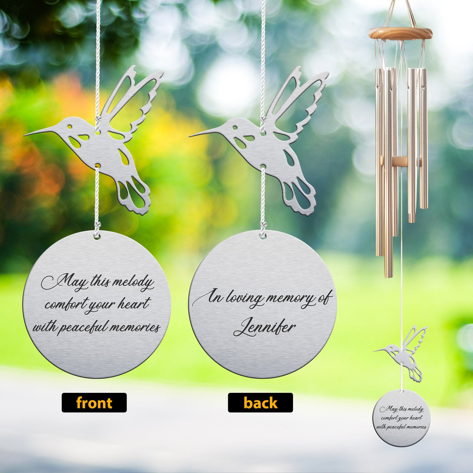 Custom in Loving Memory Wind Chime, Hummingbird Memorial Gift - Etsy