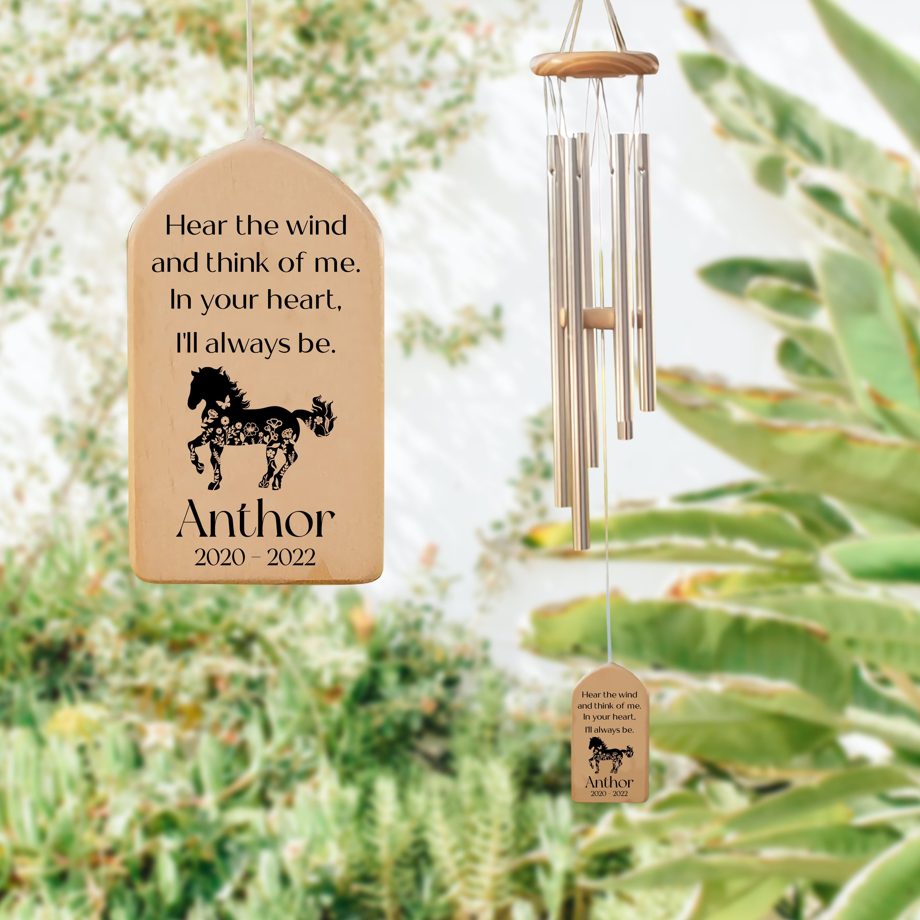 Horse Memorial Wind Chime, Horse Loss Gift, Floral Horse Pet Sympathy Bereavement Gift,  Horse Memorial Gift, Personalized Horse Wind Chime