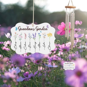 Grandma&#39;s Garden Wind Chime, Birth Month Flower Wind Chime, Mother&#39;s Day Gift, Custom Kid Name, Gift For Mom, Birth Flower, Grandma&#39;s Gift