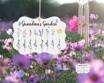 Grandma&#39;s Garden Wind Chime, Birth Month Flower Wind Chime, Mother&#39;s Day Gift, Custom Kid Name, Gift For Mom, Birth Flower, Grandma&#39;s Gift