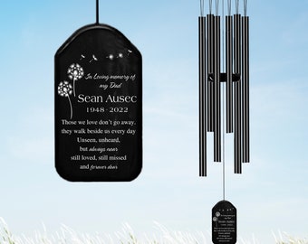 Custom Dandelion Memorial Wind Chime, Loss of Father Sympathy Gift, Black Aluminum