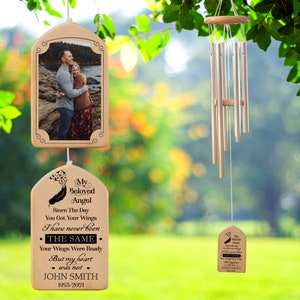 Couple Memorial Personalized Wind Chime, Remembrance Grief Loss Gift, My Beloved Angel Memories In Heaven, Custom Photo Wind Chime Gifts