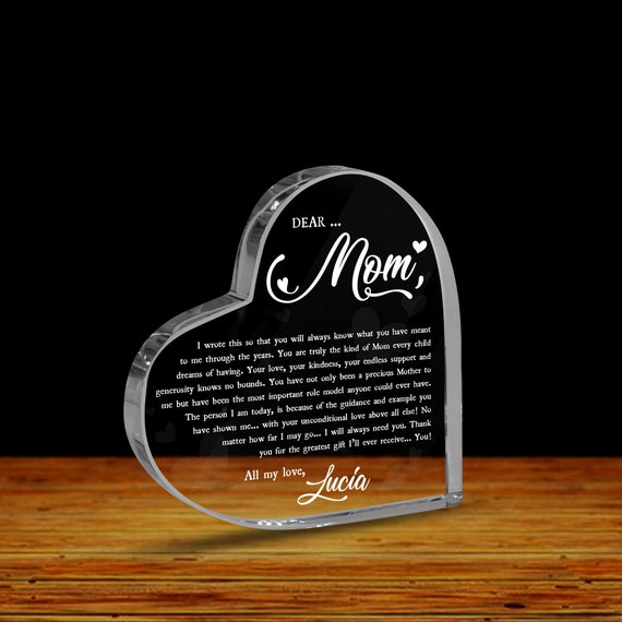Personalized Thank You Mom Heart Acrylic Plaque, Mother's Day Gift from Daughter or Son, Mom Birthday Gift, Letter to Mom Gift