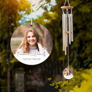 Memorial Photo Portrait Personalized Wind Chime, Forever In Our Hearts Sympathy Bereavement Gift, Loss of Mother Father Memorial Gift