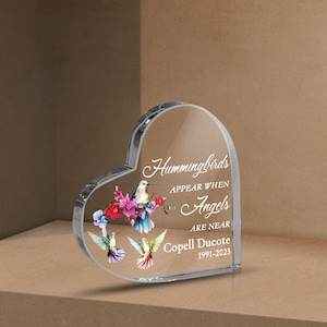 Custom Memorial Heart Sculpture, Hummingbird Heart Sculpture, Hummingbirds Appear When Angels Are Near, Loss of Loved One, Sympathy Gift