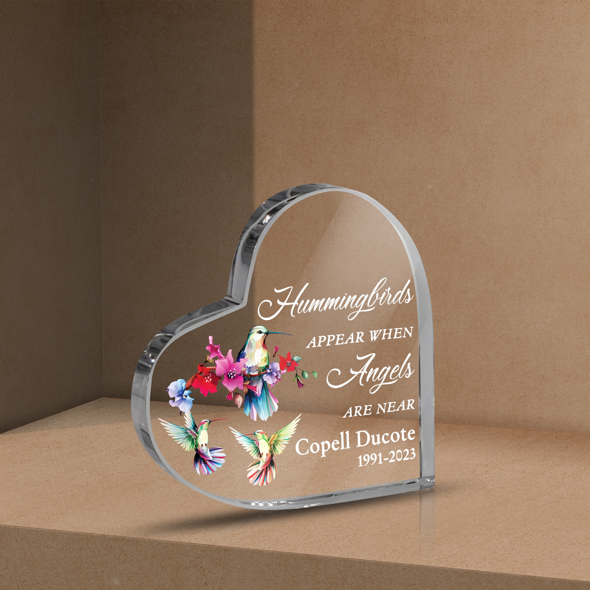 Custom Memorial Heart Sculpture, Hummingbird Heart Sculpture, Hummingbirds Appear When Angels Are Near, Loss of Loved One, Sympathy Gift