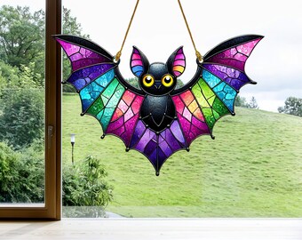 Colorful Bat Acrylic Window Ornament, Halloween Decor