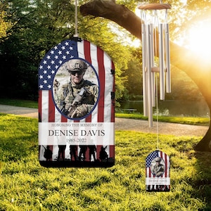 Custom Military Memorial Day Wind Chime, Veteran Memorial Gift, In Loving Memory, Sympathy Flag, Soldier Memorial 4th of July, Funeral Gift