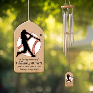 Baseball Player Memorial Personalized Wind Chime, Loss of Baseball Player, Loss Of Son Dad Sympathy Gift, Bereavement Gift, In Loving Memory