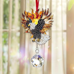 Eagle Suncatcher Crystal, Bald Eagle Window Hanging, Patriotic Home Decor, American Eagle Wall Art, Nature Gift
