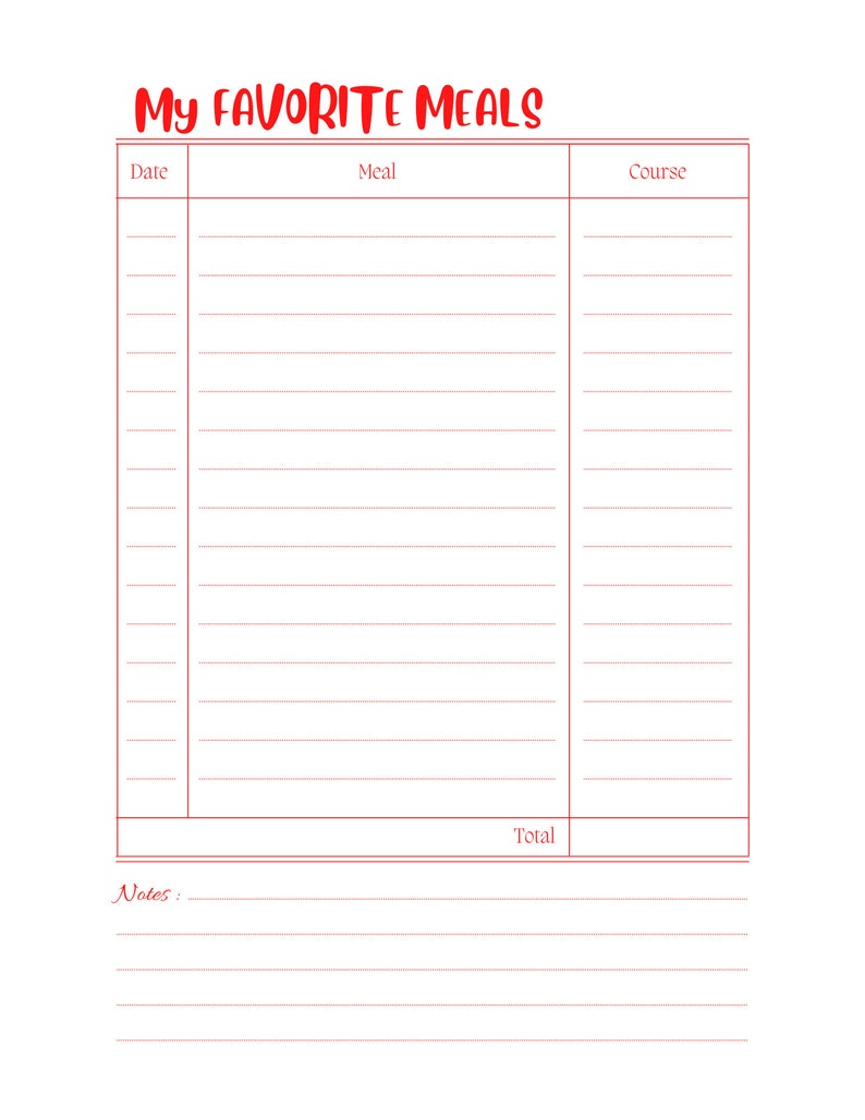 Red Menu Planner Grocery List Pantry Inventory Workout Planner Habit ...