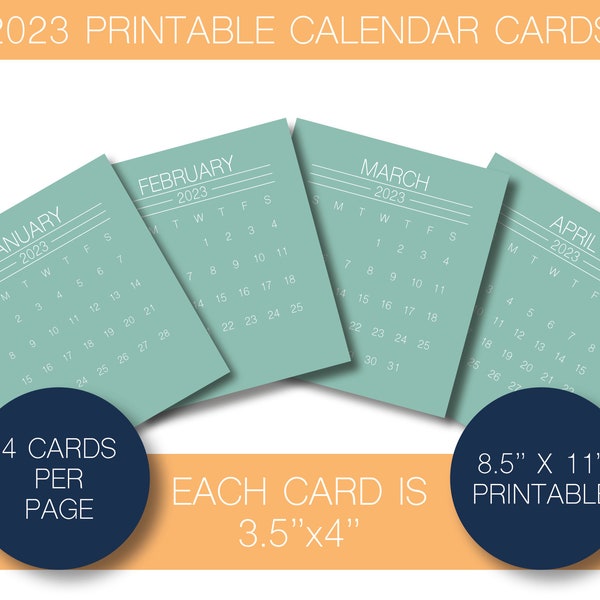 Printable 3.5"x4"  Calendar Cards for 2023 - Mini Calendars 2023 - Mini Desk Calendar Cards - Small Calendars Monthly - Calendar Mini Cards