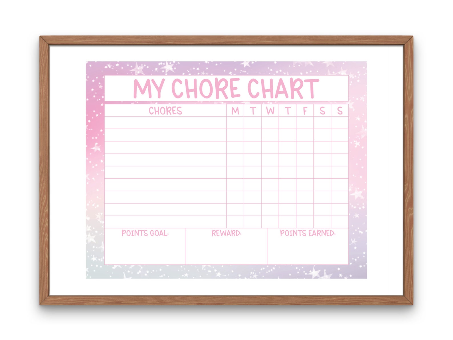 Pink Chore Chart Printable - Bokeh Stars Reward Chart Printable - Kids ...