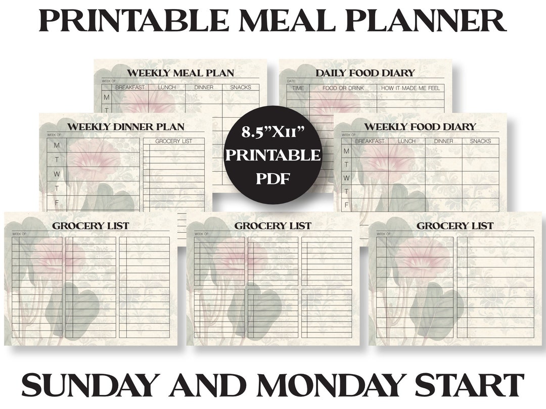 Printable Grocery List Printable Food Diary Printable Weekly Meal ...