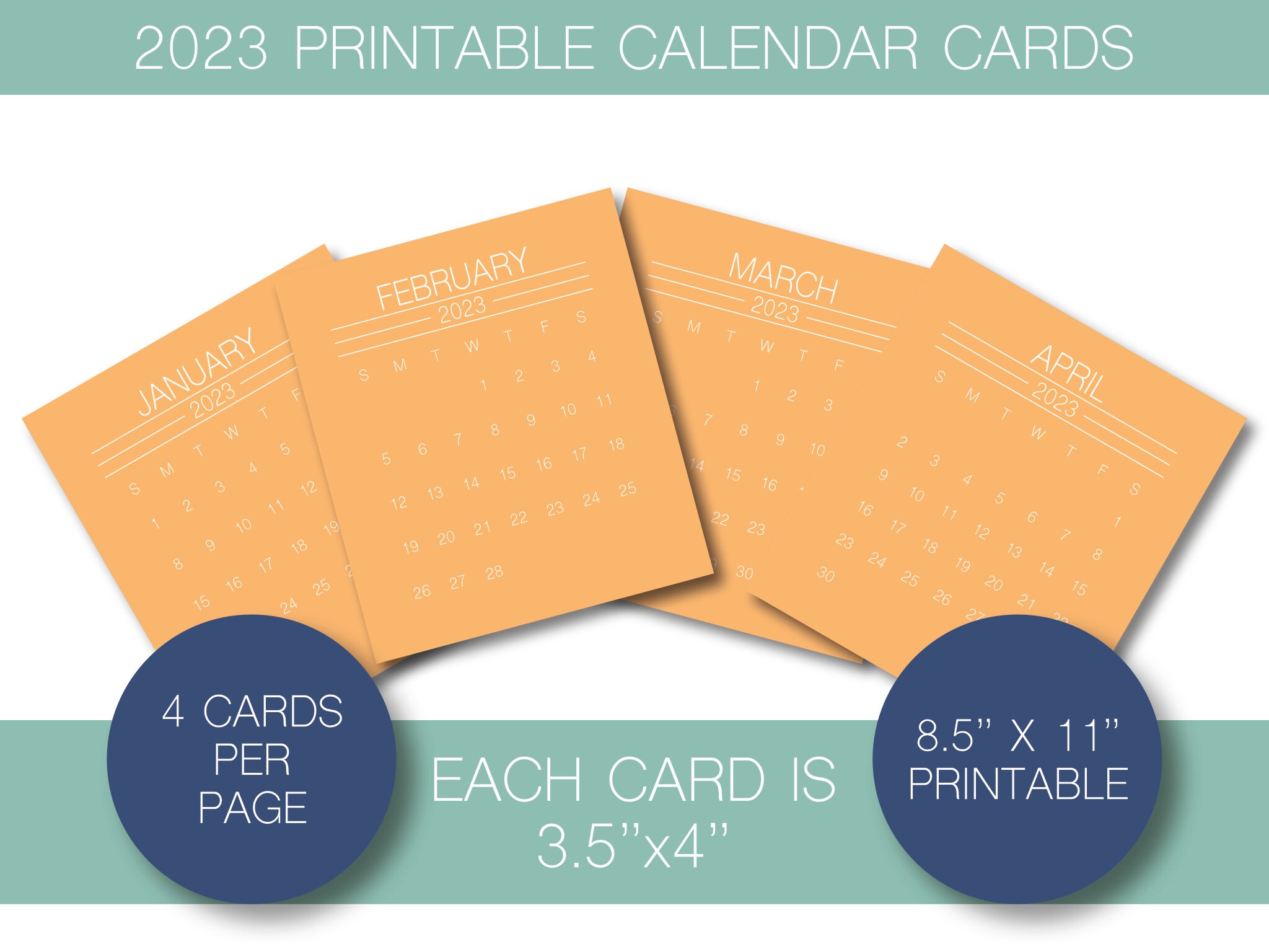 3.5x4 Mini Wall Calendar Printable Calendar Cards for 2023 Printable ...