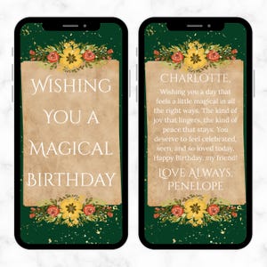 Tarjeta de cumpleaños digital mágica - Tarjeta de cumpleaños textual - Plantilla de tarjeta de feliz cumpleaños - Plantilla de cumpleaños - Mensaje de cumpleaños para celular