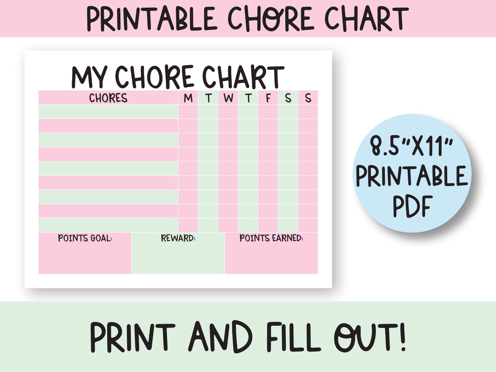 Printable Chore Chart Template - Chore Chart for Teens - Daily Chore ...