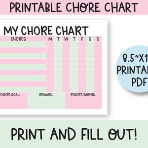 Printable Chore Chart Template - Chore Chart for Teens - Daily Chore ...