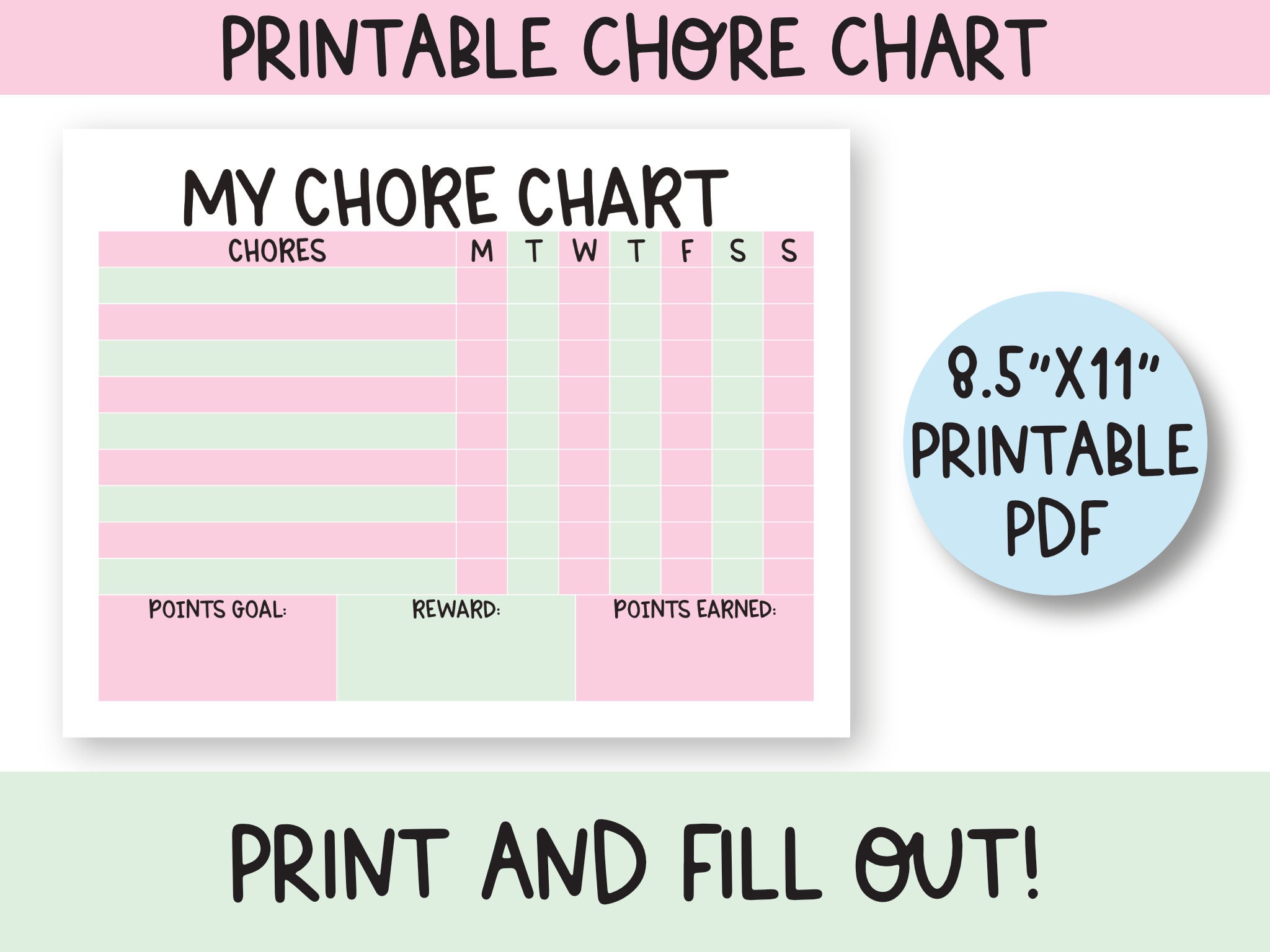 Printable Chore Chart Template - Chore Chart for Teens - Daily Chore ...