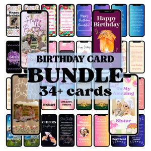 34 digitale verjaardagskaart BUNDEL - videoverjaardagskaart - tekstbare verjaardagskaart - bewerkbare verjaardagskaart, virtuele verjaardagskaart mobiele e-card